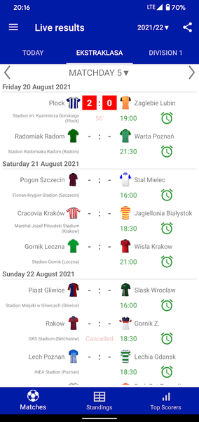 Live Scores for Ekstraklasa - Image screenshot of android app