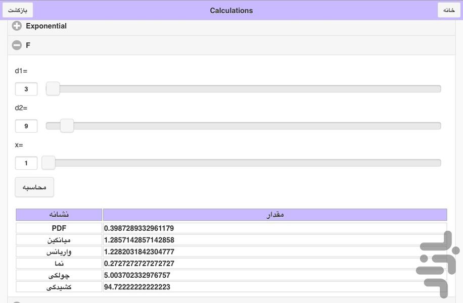 توزیع های آماری - عکس برنامه موبایلی اندروید