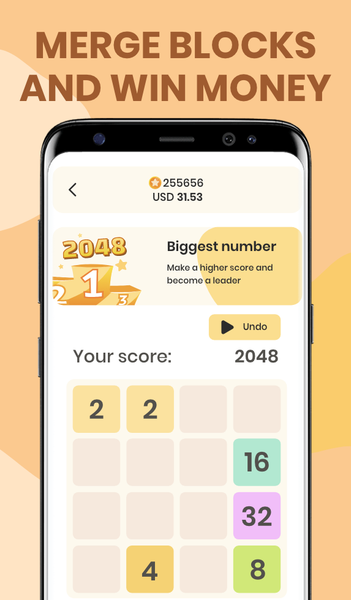 2048 - Solve and earn money! - Gameplay image of android game