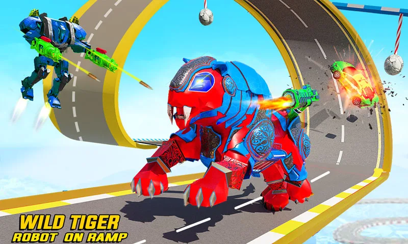 Tiger Robot Car Stunt Car Game - Gameplay image of android game