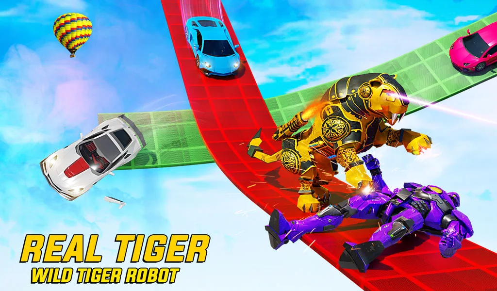 Tiger Robot Car Stunt Car Game - Gameplay image of android game
