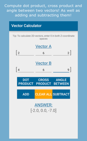 Vector Calculator - عکس برنامه موبایلی اندروید