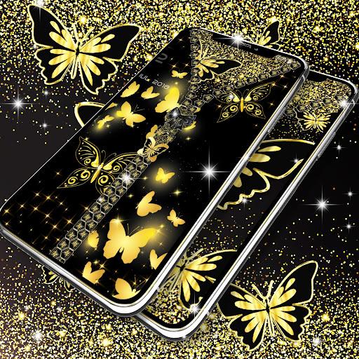 Golden butterflies lock screen - Image screenshot of android app