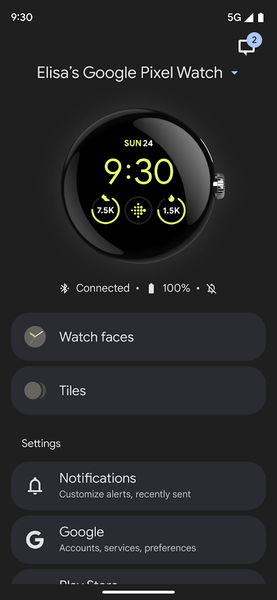 Google Pixel Watch - عکس برنامه موبایلی اندروید
