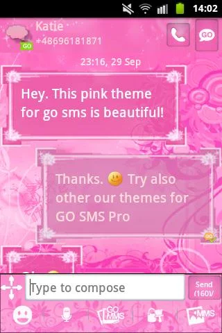 Pink Flowers Theme GO SMS Pro - عکس برنامه موبایلی اندروید