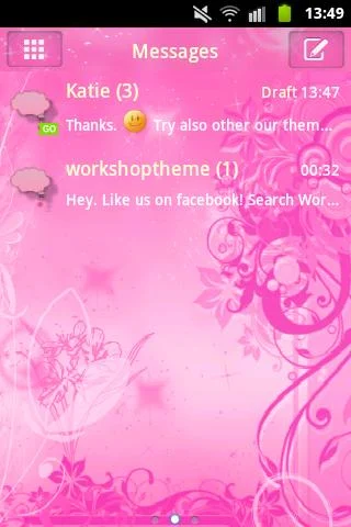 Pink Flowers Theme GO SMS Pro - عکس برنامه موبایلی اندروید