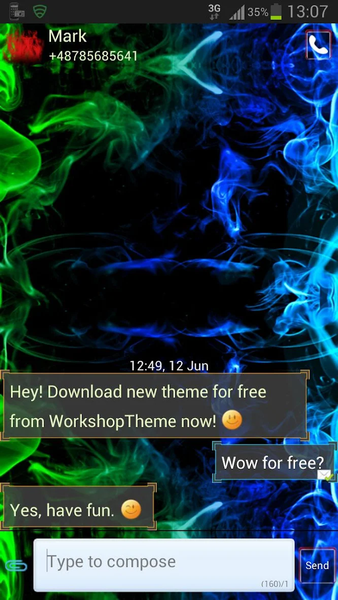 Green Smoke Theme GO SMS Pro - Image screenshot of android app