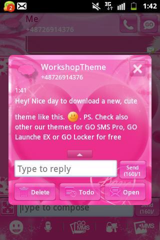 Pink Love Theme GO SMS Pro - عکس برنامه موبایلی اندروید