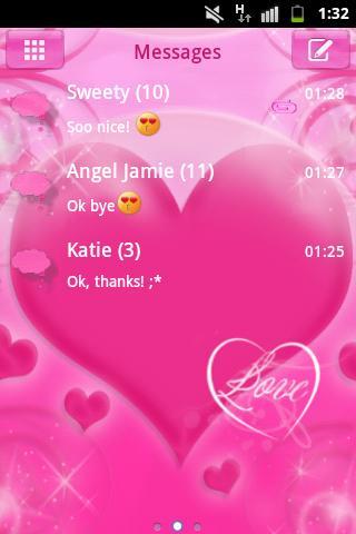 Pink Love Theme GO SMS Pro - عکس برنامه موبایلی اندروید