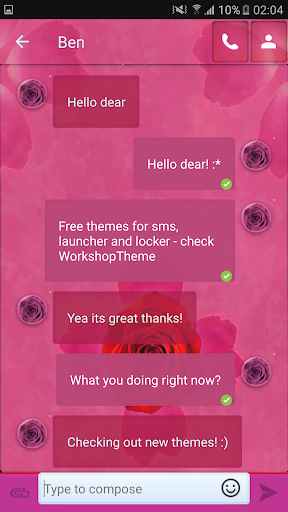 Theme rose pink cute GO SMS - عکس برنامه موبایلی اندروید