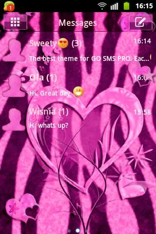 Heart Theme Zebra Pink GO SMS - عکس برنامه موبایلی اندروید