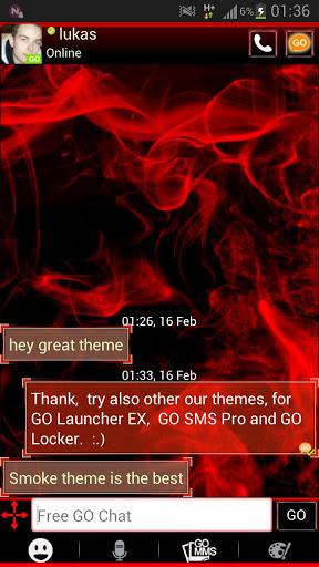 Red Smoke Theme GO SMS PRO - عکس برنامه موبایلی اندروید