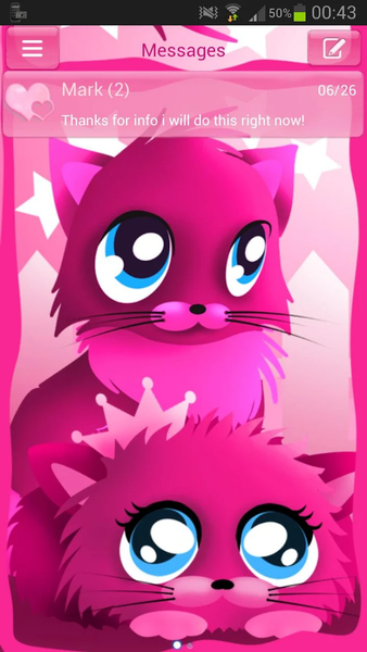 Pink cats theme 4 GO SMS Pro - Image screenshot of android app