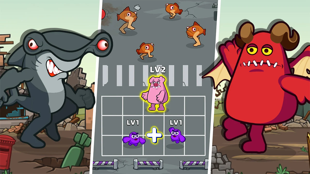 The Fish vs Grimaze: Merge War - Gameplay image of android game