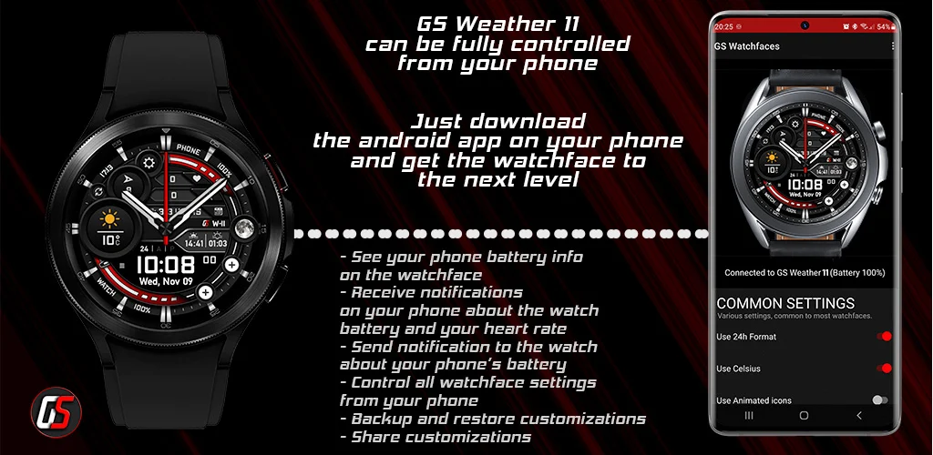 GS Weather ۱۱ Hybrid Watchface - عکس برنامه موبایلی اندروید