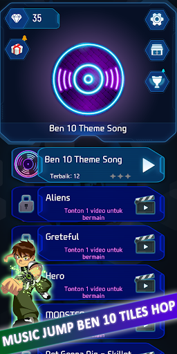 Music Jump BEN 10 Tiles Hop - Image screenshot of android app