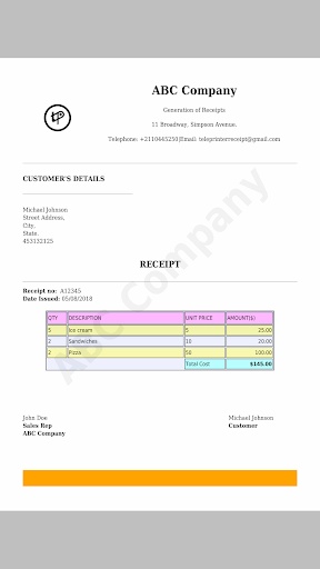 Teleprinter Receipt: Receipt G - Image screenshot of android app