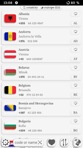 Country dialing code - Image screenshot of android app