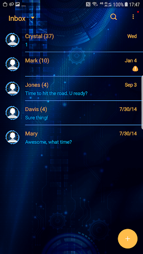 Blue technology skin for Handcent Next SMS - Image screenshot of android app