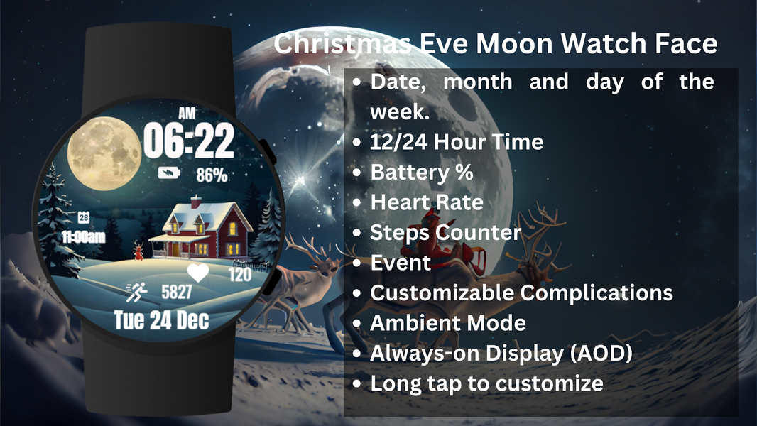 Christmas Eve Moon Watch Face - Image screenshot of android app