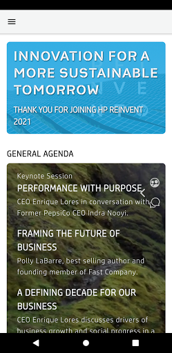 HP REINVENT 2021 - Image screenshot of android app