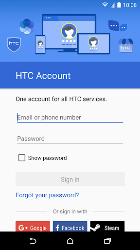 HTC Account—Services Sign-in - Image screenshot of android app