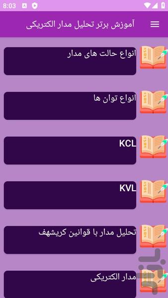 آموزش های تحلیل مدار الکتریکی - عکس برنامه موبایلی اندروید