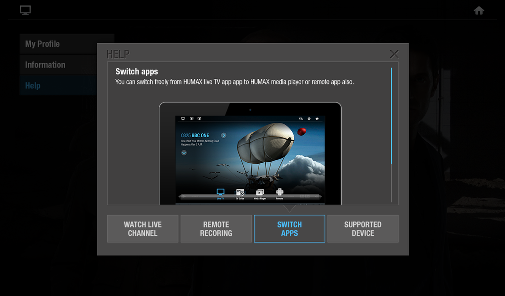 HUMAX Live TV for Tablet - Image screenshot of android app