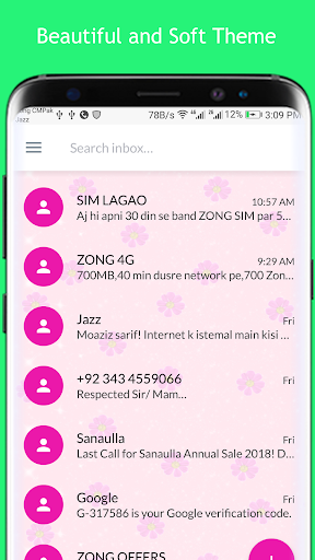 Pink SMS Go Theme - Image screenshot of android app