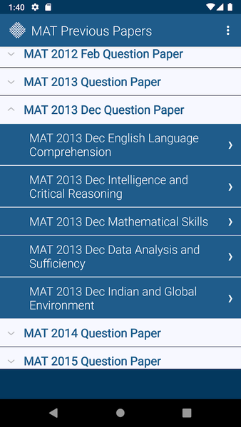 MAT Exam Previous Papers - Image screenshot of android app