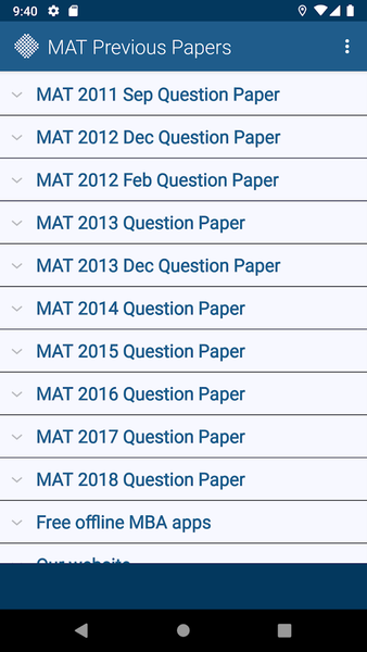 MAT Exam Previous Papers - Image screenshot of android app