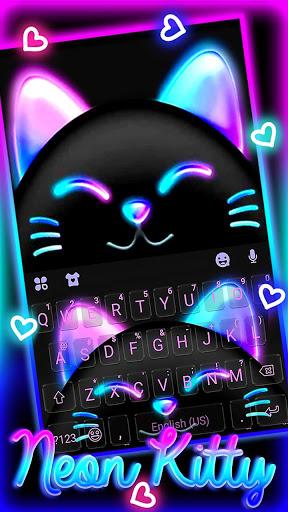 Cute Black Neon Kitty Keyboard Theme - Image screenshot of android app