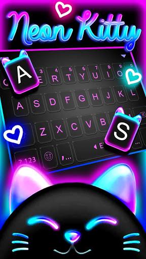 Cute Black Neon Kitty Keyboard Theme - Image screenshot of android app
