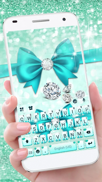 Cyan Diamond Bowknot Keyboard Theme - Image screenshot of android app