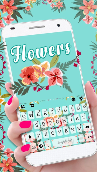 Cyan Flowers Keyboard Theme - عکس برنامه موبایلی اندروید