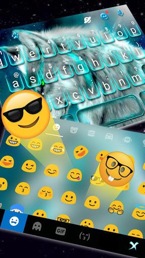 Cyan Neon Wolf Keyboard Theme - Image screenshot of android app