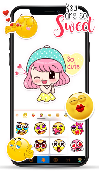 Doodle Cartoon Girl Keyboard B - Image screenshot of android app