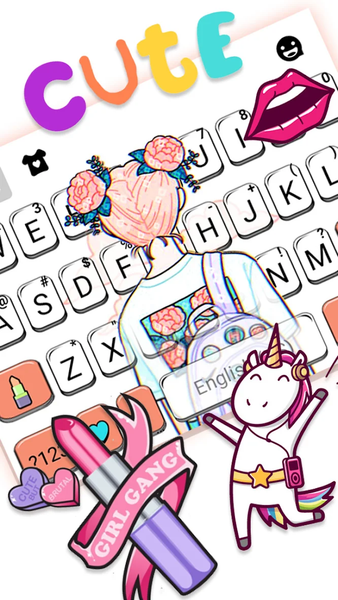 Doodle Cartoon Girl Keyboard B - Image screenshot of android app