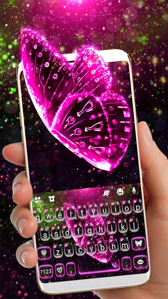 Glitter Pink Butterfly Keyboard Theme - Image screenshot of android app