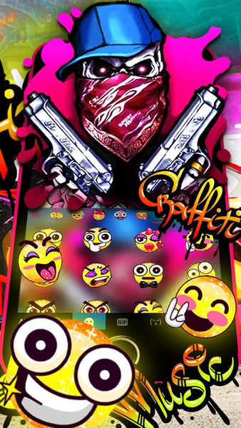 Graffiti Gun Mask Skull Keyboard Theme - عکس برنامه موبایلی اندروید