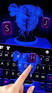 Neon Blue Girl Keyboard Theme - Image screenshot of android app