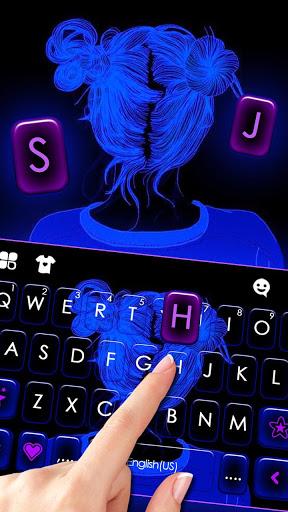 Neon Blue Girl Keyboard Theme - Image screenshot of android app