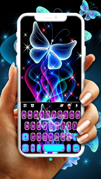 Neon Butterfly Sparkle Keyboard Theme - عکس برنامه موبایلی اندروید