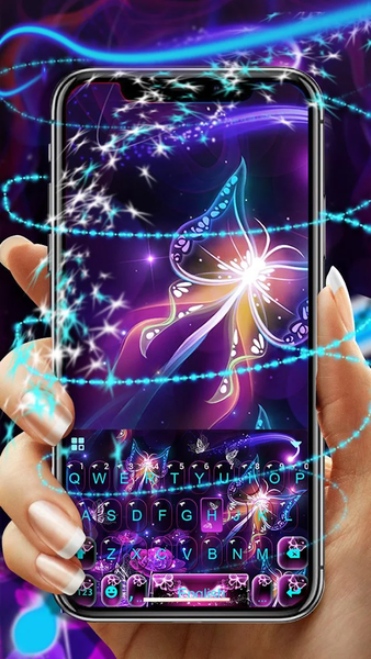 Neon Sparkle Butterfly Keyboard Theme - Image screenshot of android app