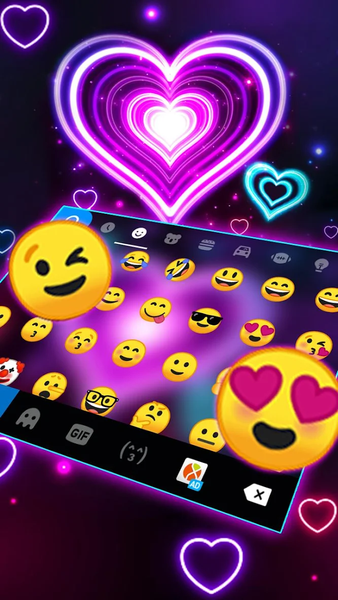 Neon 3d Heart Keyboard Theme - Image screenshot of android app