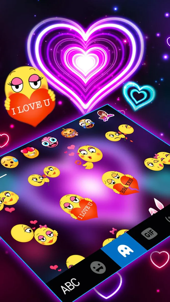 Neon 3d Heart Keyboard Theme - Image screenshot of android app