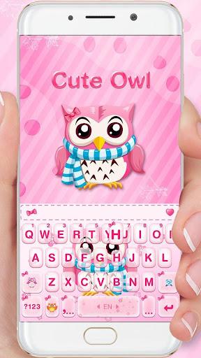 Pink Cute Owl Keyboard Theme - Image screenshot of android app