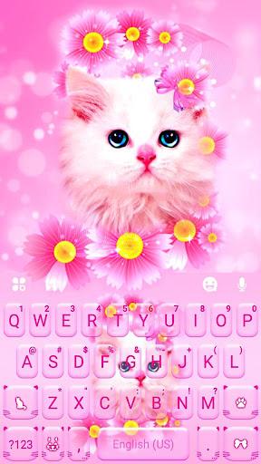 Pink Flowers Kitten Theme - عکس برنامه موبایلی اندروید