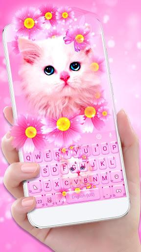 Pink Flowers Kitten Theme - عکس برنامه موبایلی اندروید