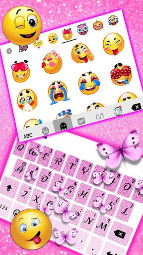 Pink Glitter Butterfly Keyboard Theme - Image screenshot of android app